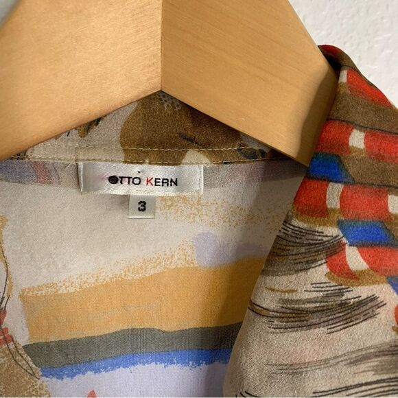 Otto Kern Silk Native American Indian Tribal 100% Silk Button Front Top - Picture 2 of 5